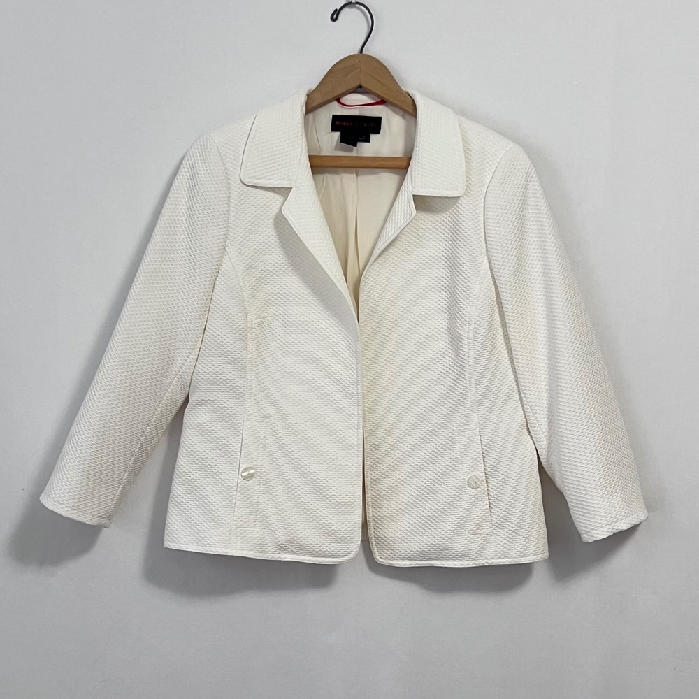 Nina McLemore Blazer Women 12 White Cotton Silk Lined Open Professional Luxury